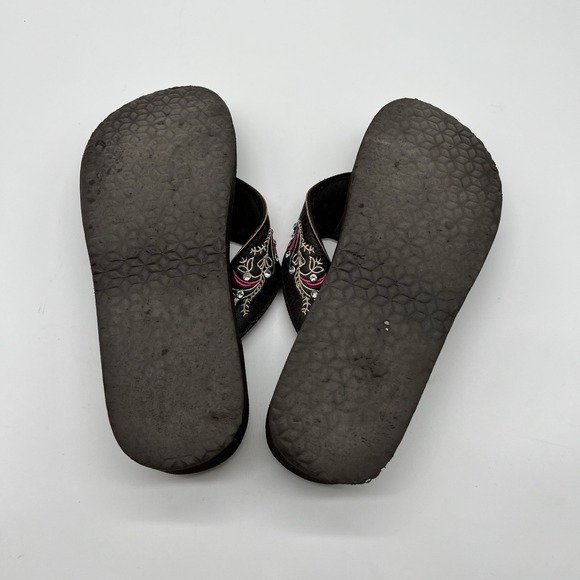 Montana West Flip-Flops Size 9 Brown Turquoise & Rhinestones Sandals - Picture 4 of 6